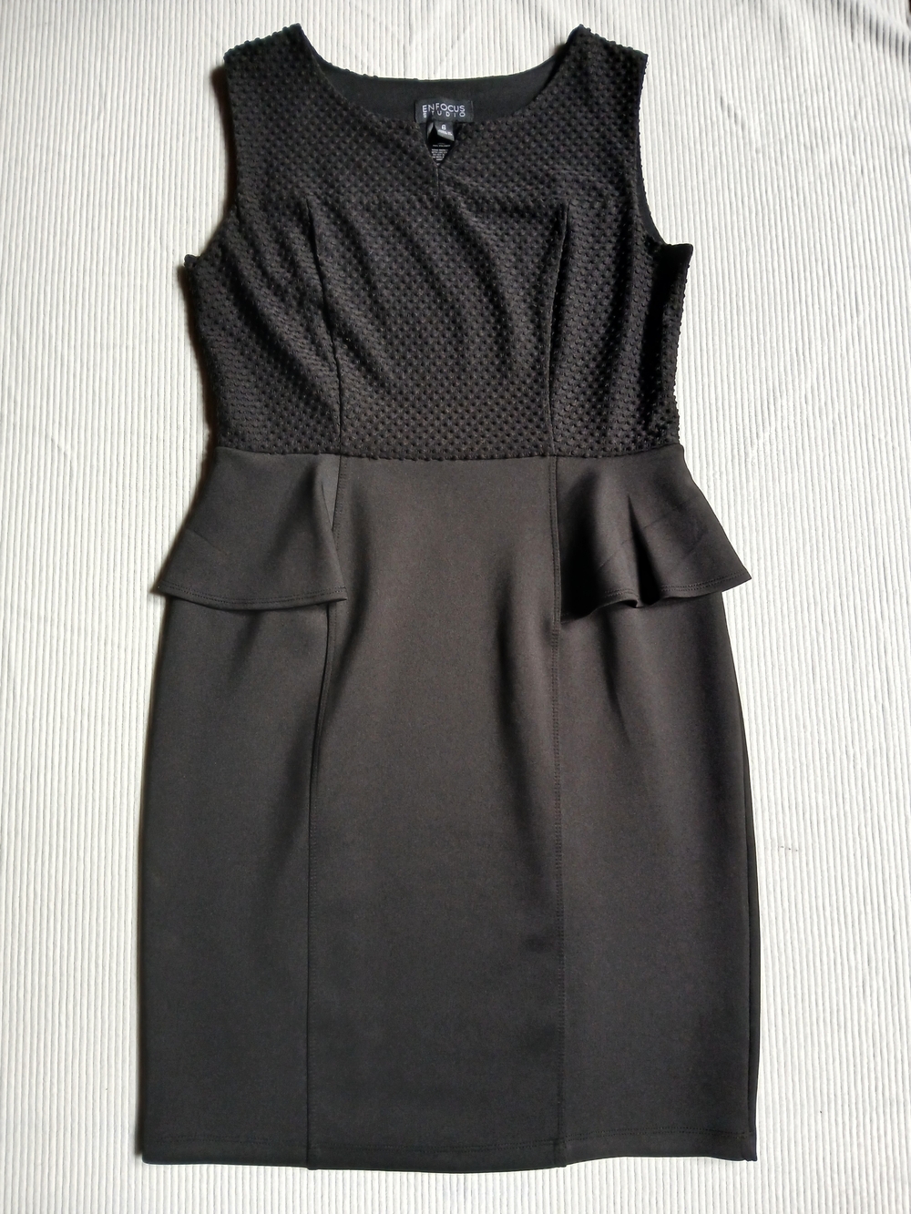 EnFocus Studio Black Peplum Cocktail Dress Textured Bodice Sleeveless Sz 6 NWOT